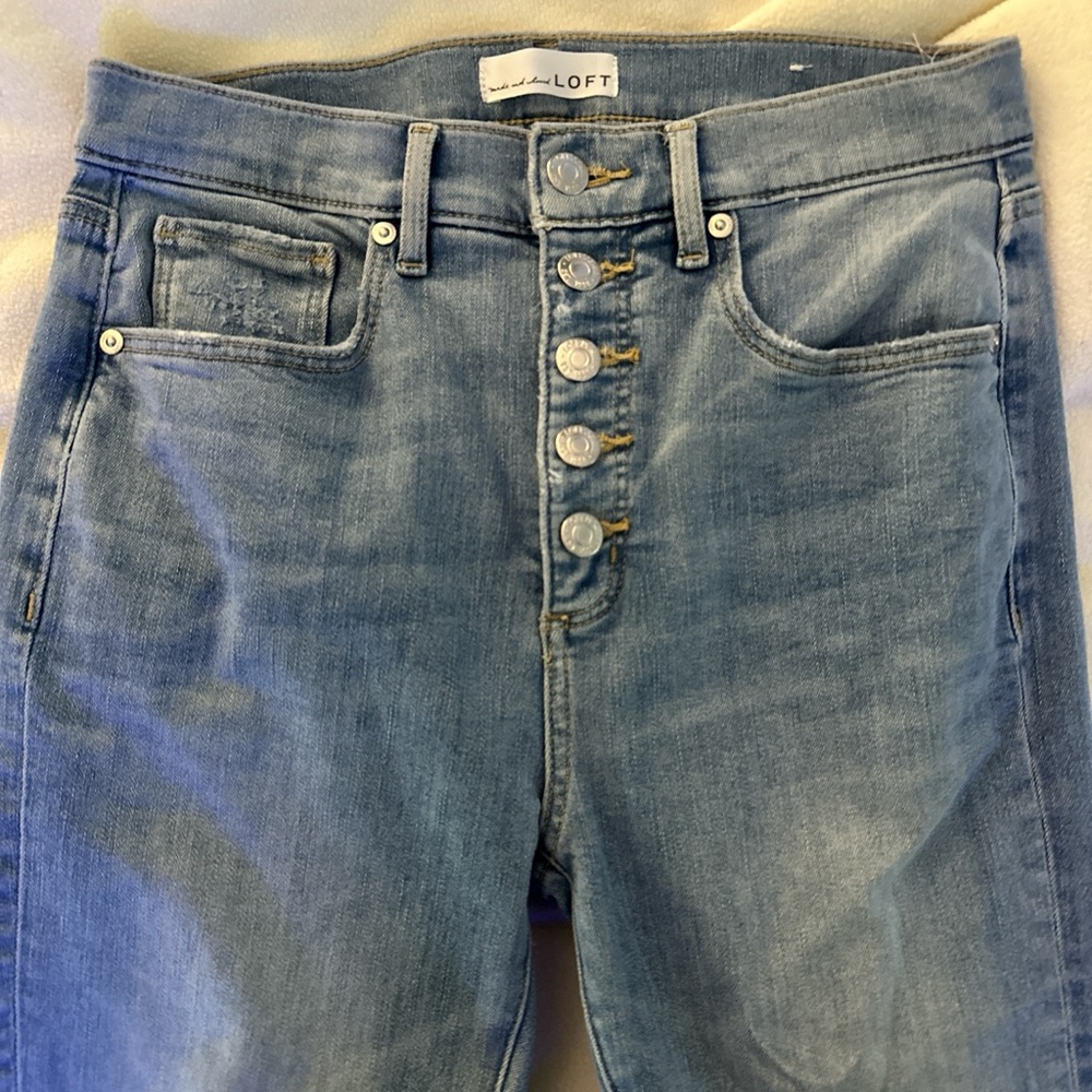 LOFT Light Blue Button-Fly Cropped Jeans